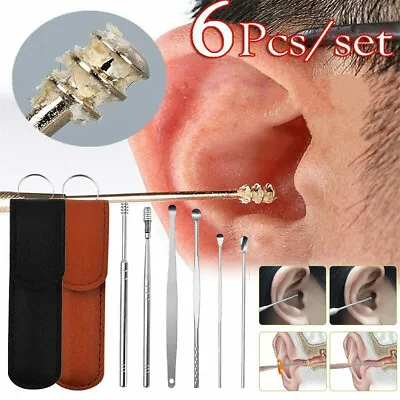 6PCS Ear Pick Cleaning Set Spiral Tool Spoon Ear Wax Remover Cleaner Curette Kit • £2.83