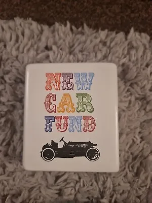 New Car Fund Ceramic Moneybox Vintage Car Multicoloured Lettering Rubber Stop • £0.99