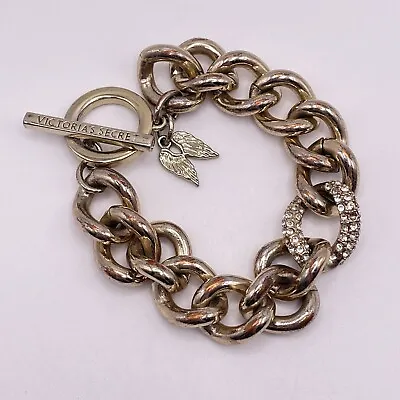 Victoria Secret Bangle Bracelet Gold Tone Rhinestone Wing Chunky Jewelry 6  • $4.49