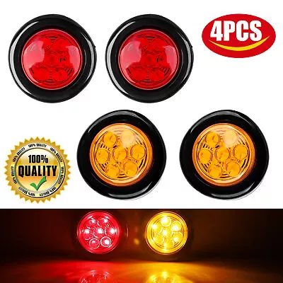 4x 2  Inch Round Red Amber LED Side Marker Clearance Trailer Truck RV Lights 12V • $11.90