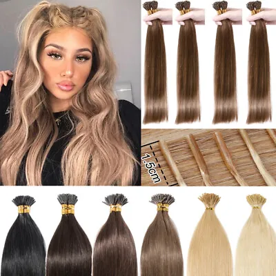 200Strands Stick I Tip Beads Remy Real Human Hair Extensions Pre Bonded 1g 0.5g • $34.89