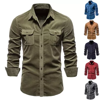 Men Shirts Corduroy Tops Mens Casual Holiday Long Sleeve Tunic Shirt Button Down • $31.68