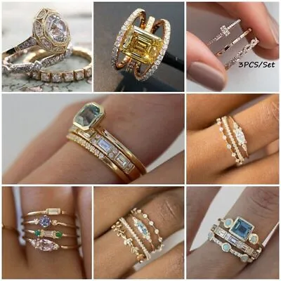 $2.47 • Buy 925 Silver Wedding Ring Women Luxury Cubic Zircon Jewelry Sz 6-10