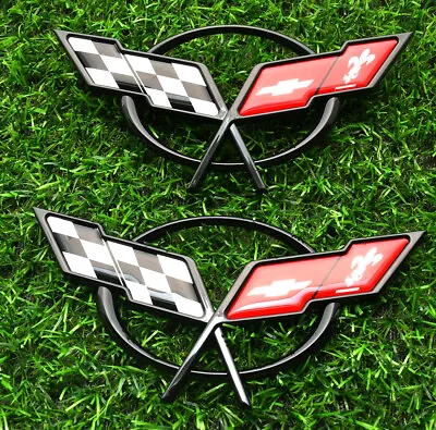 2Pcs - Cross Flag Emblems 3D Badge For Corvette C5 Front & Rear 1997-2004 Black • $24.64