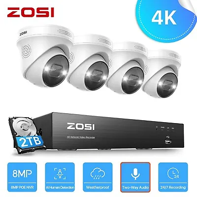 £379.99 • Buy ZOSI 4K POE CCTV System ColorVu IP Camera 8CH 8MP NVR Audio Mic Home Security 2T
