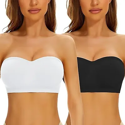 Women Strapless Bra Bandeau Bra Comfort Removable Pad Crop Tube Top Seamless Bra • £5.86