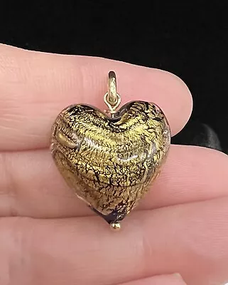 14k Yellow Gold MICHAEL ANTHONY Murano Puffy Glass Heart 15/16” Pendant 6.4 Gr • $13.50