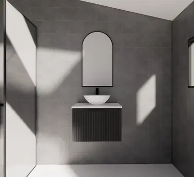 600-1500mm Vienna Matt Black Fluted Wall Hung Vanity - Bathroom Cabinet StoneTop • $839