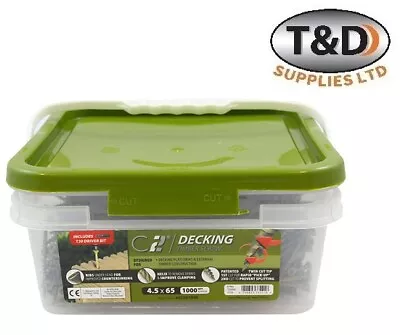 65mm C2 DECKING SCREWS GREEN COATED LANDSCAPE FENCING SCREW WOODCREW TUB 1000 • £28