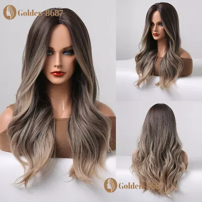 Brown Mixed Blonde Ombre Hair Wigs For Women Long Body Wave Wig With Highlights • $18.76