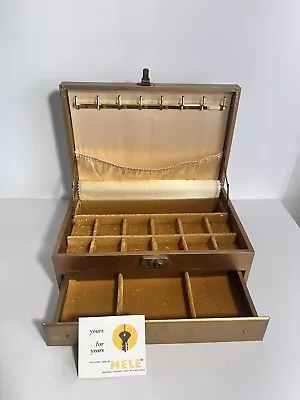 SALE Vtg MELE Jewelry Box Lock&Key Plush Lined 3 Trays With Hooks & Pocket 12.5  • $19.95