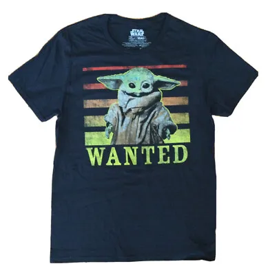 New Star Wars Baby Yoda The Mandalorian Wanted Men’s Black T-Shirt Tee Sz M • $8.99