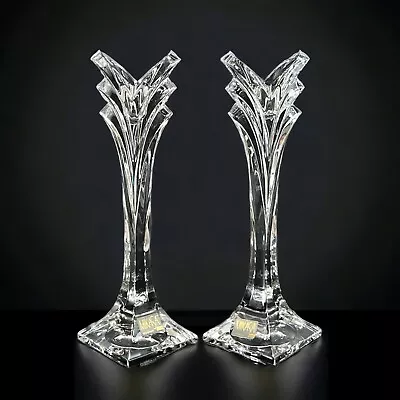 1988 MIKASA Crystal Art Deco Candlestick 9  Set Of 2 V Shape Germany • $60