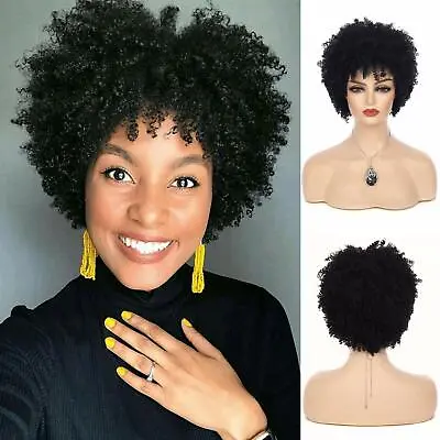 Short Black Kinky Afro Wig For Black Women Natural Synthetic Curly Cosplay Party • $18.79