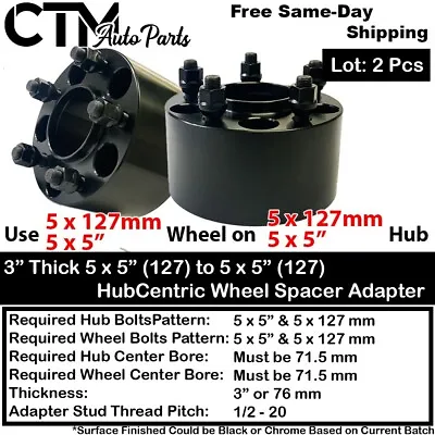 2x 3  Thick 5x5  (5x127) Hubcentric Wheel Adapter Spacer Fit Jeep 07-18 Wrangler • $82.79