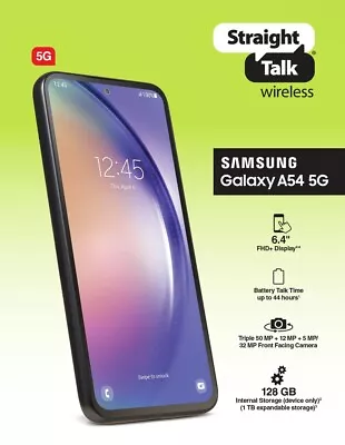 Samsung Galaxy A54 5G - 128 GB -  Tracfone (Straight Talk) Black Prepaid SEALED • $195
