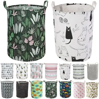 Canvas Laundry Basket Washing Dirty Clothes Toy Hamper Bin Storage Bag Folding • £7.69