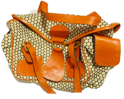 Mint Mia Bossi Shoulder Diaper Travel Tote Bag Orange Leather Trim Studs Flap • $79