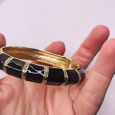 $9.90 • Buy Cookie Lee Bracelet Black Enamel Gold Tone Bangle Spring Signed
