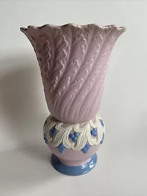 Vintage Moriyama Pink Painted Vase- White Leaves/Blue Berries - Japan • $15.30