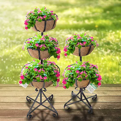 2 & 3 Tier Garden Flower Fountain Patio Coco Liner Planter Plant Pot Tub Decor • £19.99