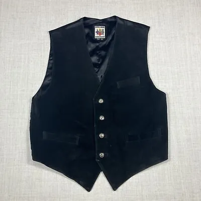 Vintage Western Leather Suede Vest Mens  Medium Black Waistcoat I.O.U Collection • $23
