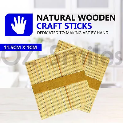 WOODEN CRAFT STICKS PADDLE POP POPSICLE NATURAL 11.4cm • $6.99