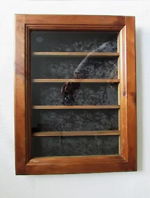 Vintage Wood Frame Display Cabinet Wit Shelves Wall Mount Glass Door Velvet Back • £39