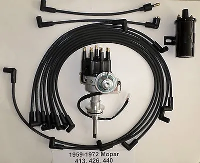 MOPAR 413 426 440 SMALL HEI Distributor + Black 45K COIL +Spark Plug Wires USA • $149.55