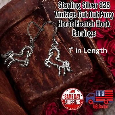 Sterling Silver Vintage 925 French Hook Pony Horse Dangle Earrings. Never Worn • $5.99