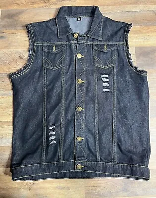 Fashion Classic SZ L Men’s Fringe Distressed Blue Denim Vest • $17.59