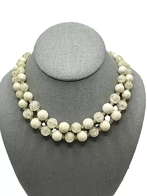 Vintage CORO White Lucite Bead Choker Necklace Faceted Crackle 16  - 18  • $14.95