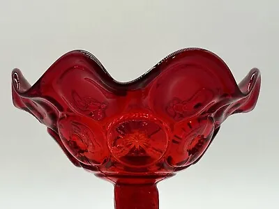LE Smith Ruby Red Moon & Stars Pedestal Bowl With Ruffled Rim 5 T By 6-3/4 W • $40