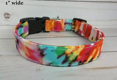 Retro Tie Dye Terri's Dog Collar Handmade Adjustable Charming Fabric Multi Color • $9.99