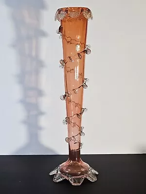 Victorian Hand Blown Glass Vase With Applied Rigaree Spiral Vine 16.5  • $24.99