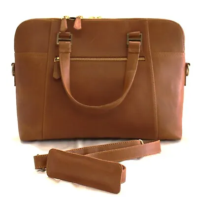 New/unused Tan Hand-made Leather Laptop / Work Bag With Navy Lining STUNNING! • £24.99