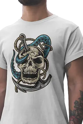 £9.95 • Buy Skeleton Anchor Pirate Skull T-shirt T Shirt Horror Skull Tshirt Pirates T Shirt