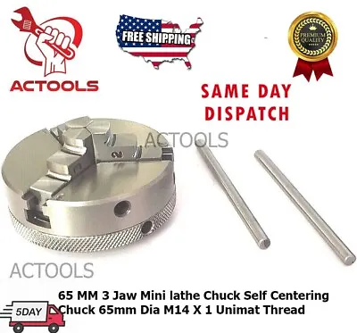 65mm 3 Jaw Mini Lathe Chuck Self Centering Chuck Dia. M14 X 1 Unimat Thread USA • $58.99