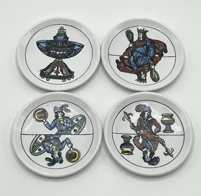 Set Of 4 Midcentury Ceramic Coasters With Medieval Motif Fornasetti Style ITALY • $110