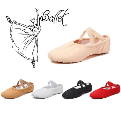 Toddler Girl & Adult Ballet Dance Slipper Split-Sole Pink Canvas Shoes Elastic • $2.97