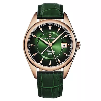 Revue Thommen Men Heritage GMT Green Dial Leather Swiss Automatic 21010.2464 • $929