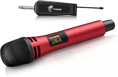 TONOR Wireless Microphone UHF Cordless Handheld Dynamic Karaoke Mic TW310 Red * • £22.75