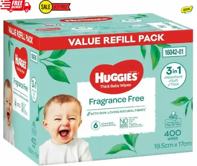 $23.99 • Buy New Huggies Thick & Soft Baby Wipes Fragrance-Free 400 Pack-Baby Wipes