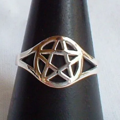 Pentagram Ring 925 Solid Silver. Small Witch Wicca Pagan Reiki Goth Magic • £12