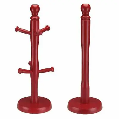 £12.99 • Buy Red Kitchen Wooden 6 Cup Mug Tree +  Paper Towel Roll Holder Free Standing Rack