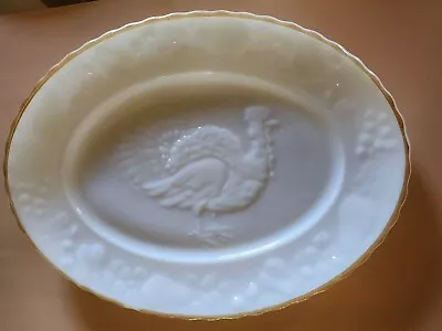 Vintage Thanksgiving Turkey Platter Anchor Hocking 15” Milk Glass USA #2390 Vtg • $25