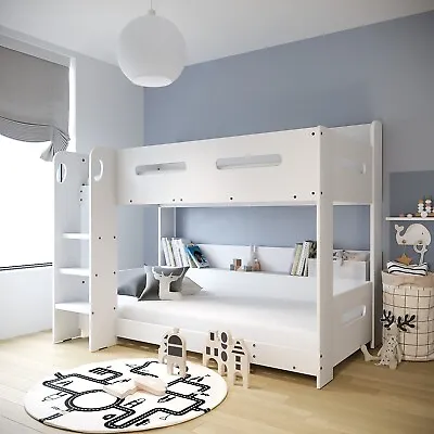 £359.92 • Buy Bunk Bed 3ft Kids Wooden White With Shelves Ladder