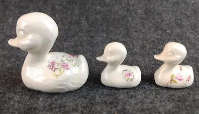 Miniature Ceramic Duck Figurines Vintage W Rose Floral Decoration Lot Of 3   • $9.98