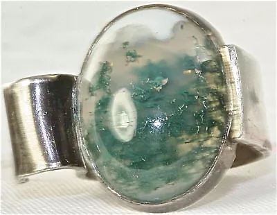 Vintage Modernist Hand Wrought Sterling Moss Agate Ring • $145