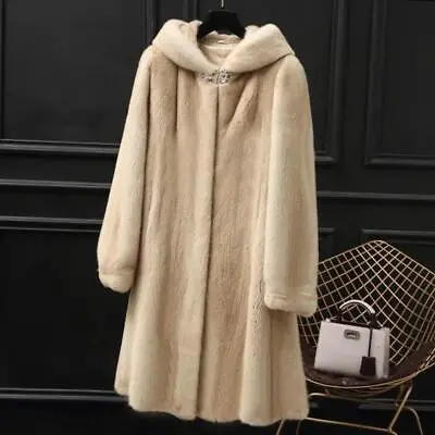 Womens Winter Hooded Long Sleeve Mink Coat FashionMedium Length Mink Fur Coat  • $63.84